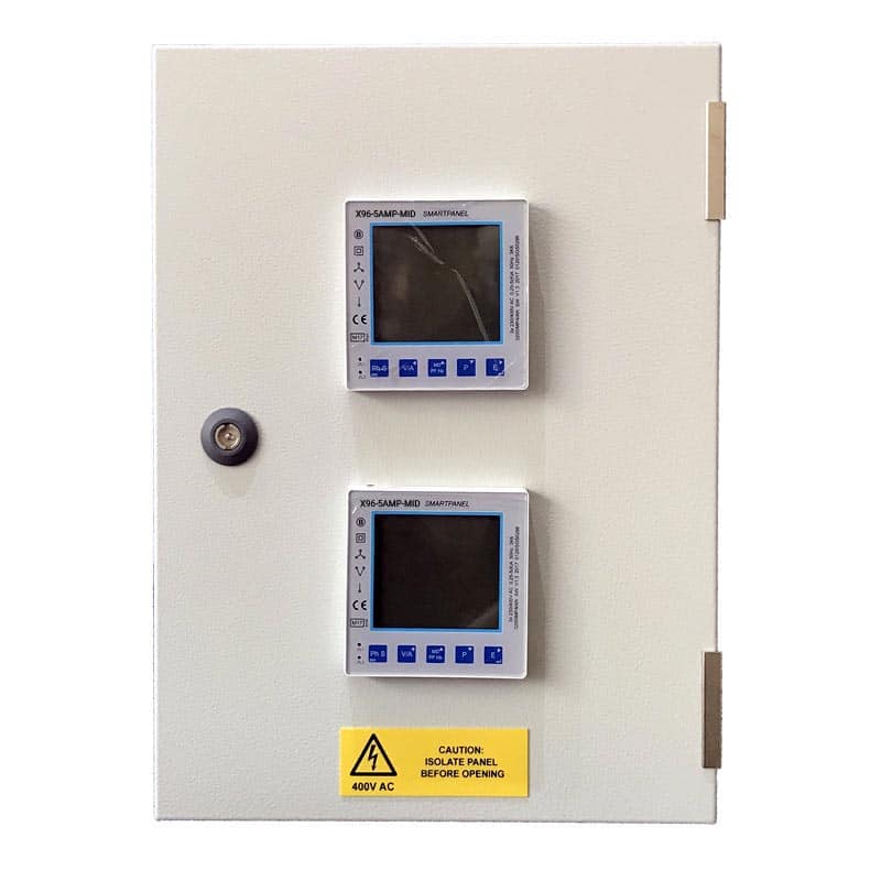 x835-mid-meter-pre-wired-2way-front-1 2 Way Smartpanel X96-5AMP-MID Pre-wired MID Meter Panel for Single/Three Phase Systems (includes 2 Meters) - Image 1
